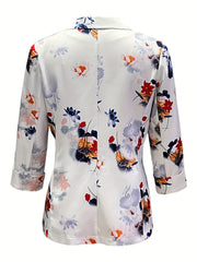 Floral Print Button Front Blazer for Office & Work Women's Clothing
