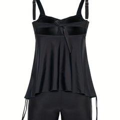 Solid Ruched Front Tankini Set