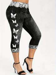 Printed Denim Slim Leggings High Waist Casual Women's Clothing