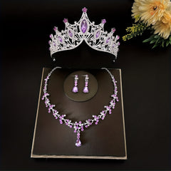Bridal Tiara Necklace Earrings Set Crown Wedding Accessories