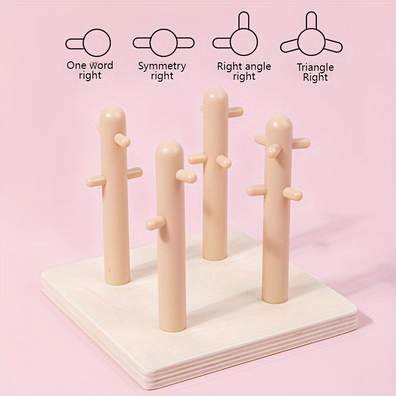 Wooden Geometric Shape Sorter Puzzle with Stacking Rings