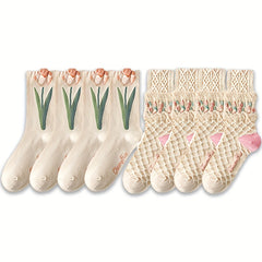 8 Pairs Floral Print Mid Tube Socks Women's Stockings