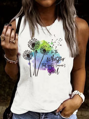 Dandelion Print Tank Top Crew Neck Casual Summer Spring Women's Clothing