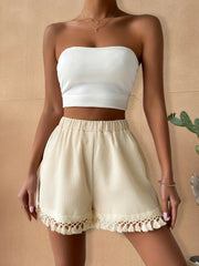 Solid Color Waffle Tassel Shorts Elastic Waist