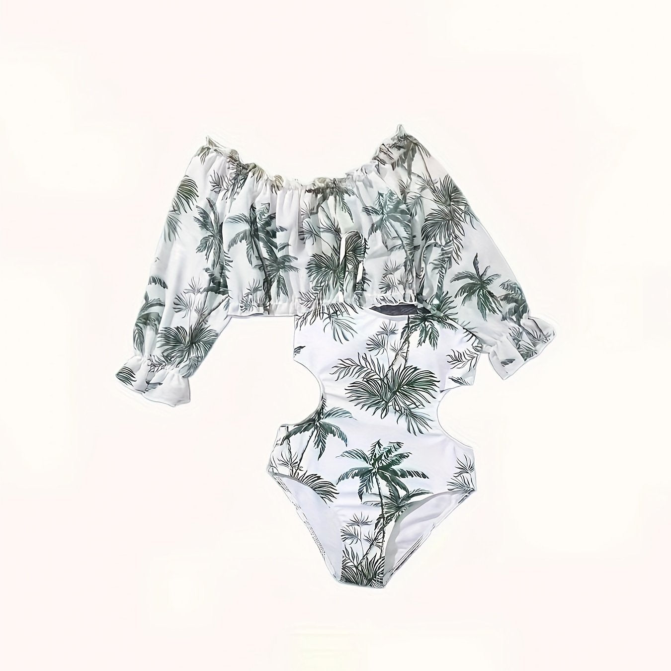 2pcs Girls Coconut Tree Graphic Swimwear Set Bathing Suit