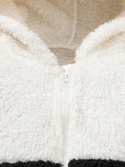 Boy's Hooded Jacket Contrast Zip Up Coat Top Child's Furry Thermal