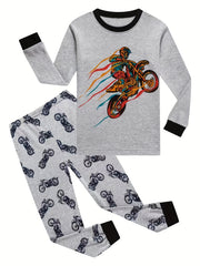 Boys Motorcyclists Print Pajama Set