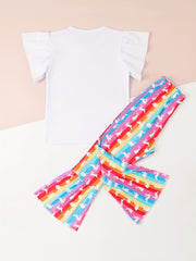 Girls Bunny Graphic 2pcs Outfits with Stripped Flare Pants