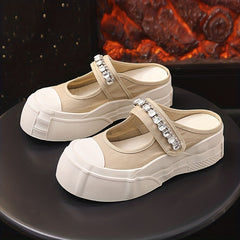 Rhinestone Decor Hook & Loop Fastener Slippers Thick Sole Outdoor Slippers
