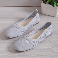 Women's Breathable Knit Slip On Flat Shoes Lightweight Square Toe Shoes
