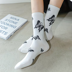 6 Pairs Butterfly Print Mid Tube Socks Women's Stockings