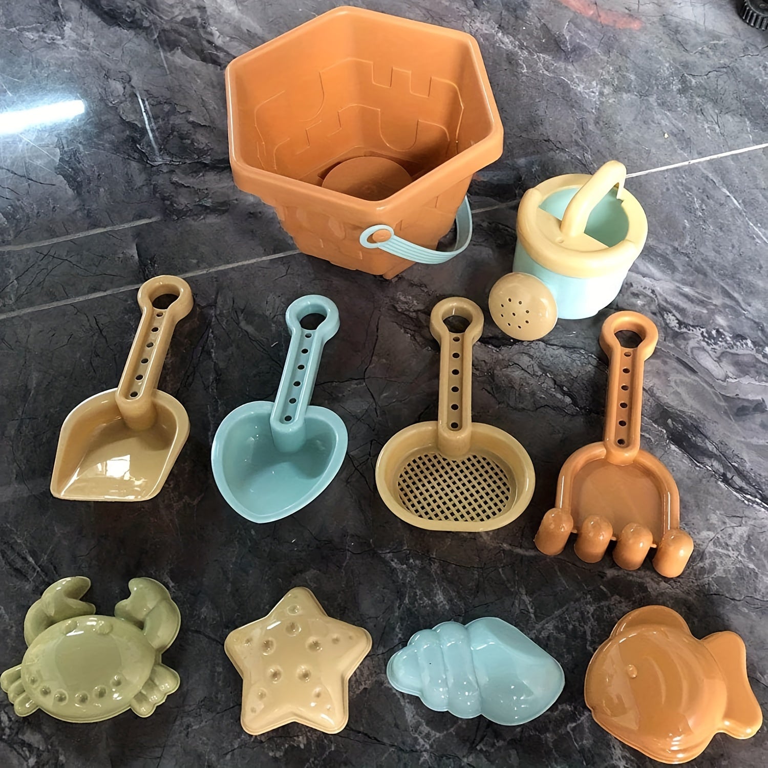 10pcs Beach Toys Set for Kids Outdoor Fun Engineering Vehicle Shovel Hourglass