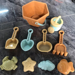 10pcs Beach Toys Set for Kids Outdoor Fun Engineering Vehicle Shovel Hourglass