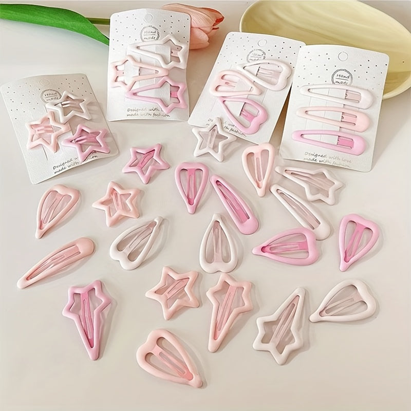 3pcs Y2k Gradient Pink Hairpin Heart and Star Hair Clips for Girls