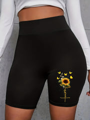 Casual Shorts Women's Plus Graphic Print High Rise Biker Shorts