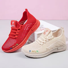 Women's Knitted Casual Shoes Breathable Lace up Non slip Running Shoes