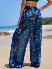Tropical Palm Leaf Print Tie Front Beach Cover Up Pants