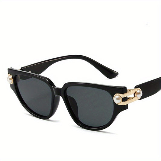 Pearl Decor Cat Eye Sunglasses Wrap Around Eyewear