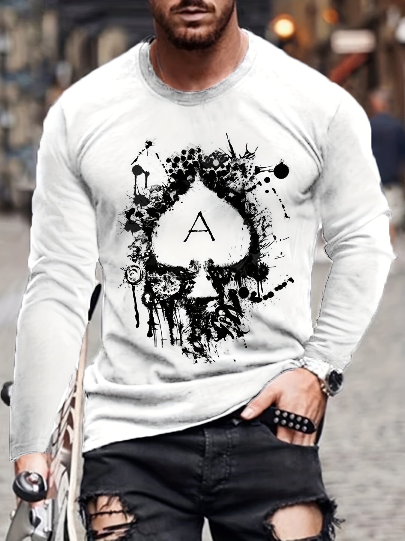 Spade A Men's Long Sleeve Vintage T shirt For Autumn