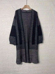 Striped Knitted Open Front Cardigan Vintage Long Sleeve Cardigan