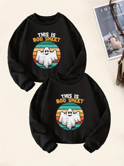 2pcs Halloween Boo Print Boys Pullover Sweatshirt Crew Neck Tops Kids Clothing