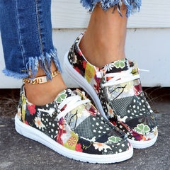 Floral Print Canvas Slip On Flat Casual Walking Shoes