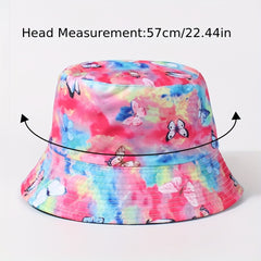 Butterfly Flag Print Reversible Bucket Hat Lightweight Fisherman Cap