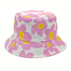 Reversible Flower Print Bucket Hat Cartoon Sunscreen Basin Hat For Women