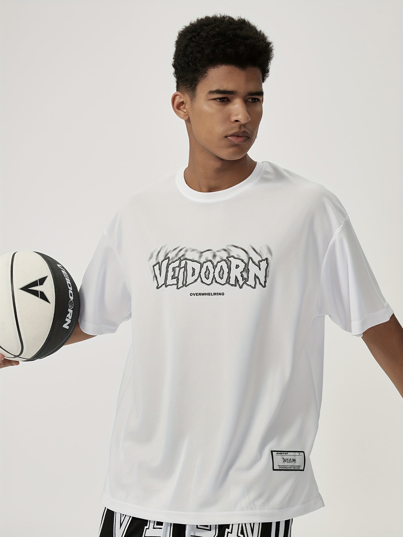 Men's Letter Print T shirt Casual Comfy Slightly Stretch Crew Neck Tee