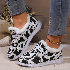 Cow Print Plush Lined Furry Flat Lightweight Skate Shoes