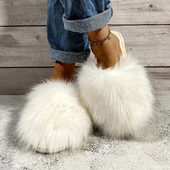 Women's Cozy Fluffy Slippers Warm Plush Flat Slip On Shoes