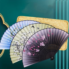 Chinese Style Dance Fan Flower Pattern Folding Fan Portable Floral Fan