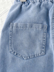 Girls Wide Leg Denim Pants with Pockets