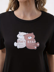 Bear Print Pajama Set Top & Plaid Pants