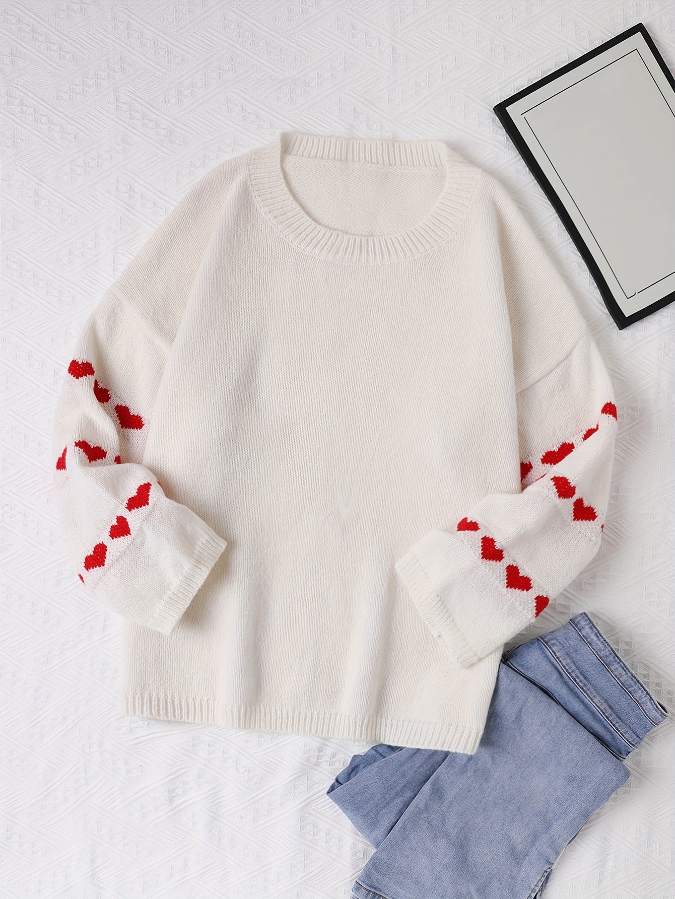 Heart Print Sweater Women's Long Sleeve Jumper