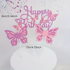 3pcs Glitter Butterfly Cake Toppers with Happy Birthday Topper