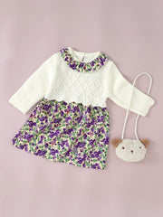 Baby Dress Girls Holiday Style Knit Floral Print Long Sleeve Dress