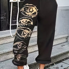 Colorblock Eye Print Sports Pants