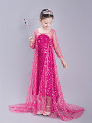 Princess Dress & Accessories Set with Sequin Decor Mesh Cloak