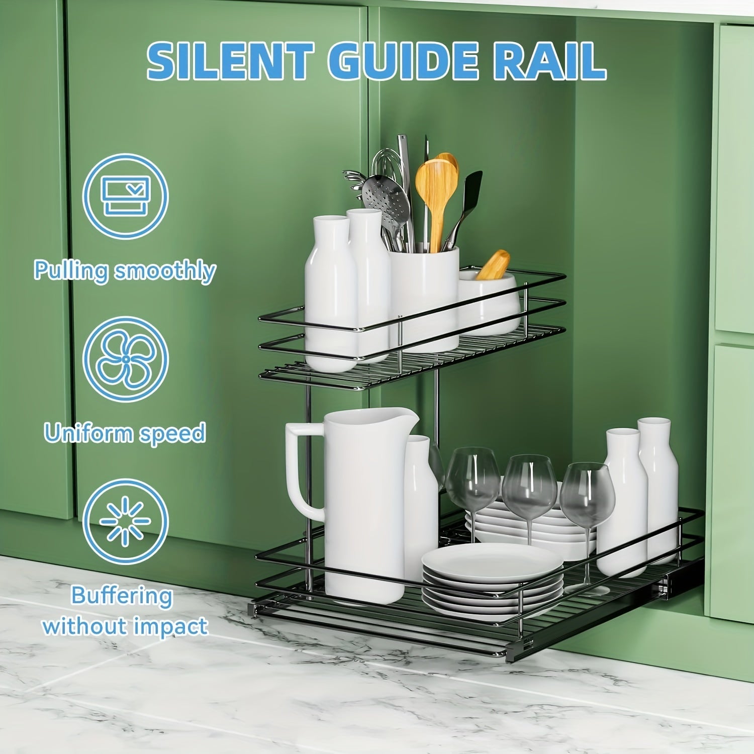 2 Tier L Shape Sliding Wire Drawer Under Sink Organizer