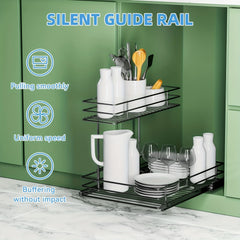 2 Tier L Shape Sliding Wire Drawer Under Sink Organizer