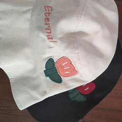 Tulip Embroidery Cartoon Bucket Hat for Women