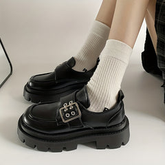 Women's Platform Loafers Retro Round Toe Shoes