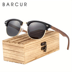 Polarized Oval Sunglasses Wooden Temple Glasses UV400