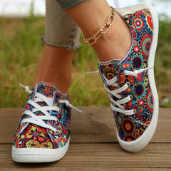 Floral Printed Canvas Slip-On Sneakers Lightweight Walking Shoes