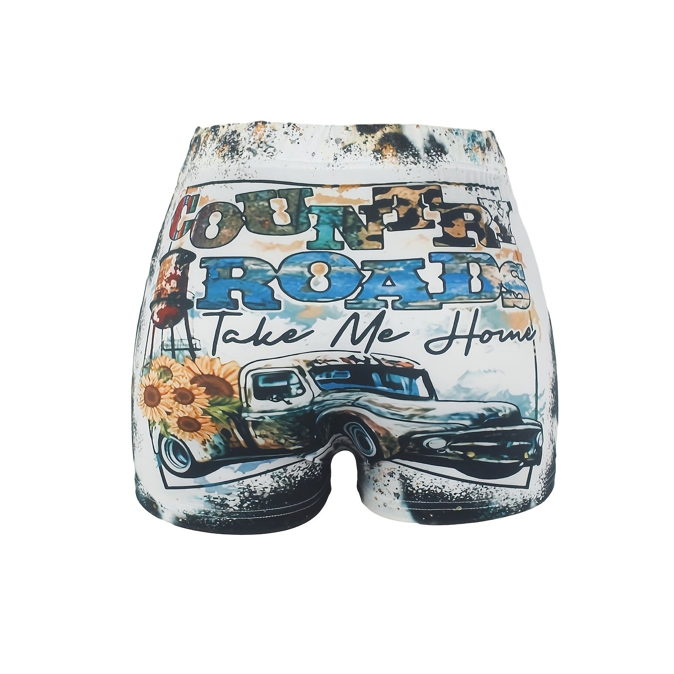 Letter & Truck Print Skinny Shorts