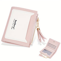 Two Tone Tassel Short Wallet Card Holder Zipper Coin Purse