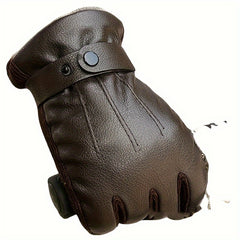 PU Leather Warm Gloves Coldproof Velvet Thickened Gloves