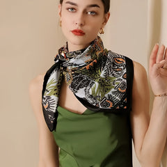Boho Floral Print Silk Square Scarf Neckerchief Vintage Head Wrap