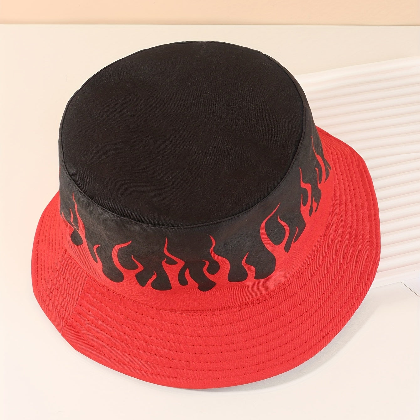 Red Flame Print Bucket Hat Hip Hop Block Basin Hat Vintage Y2K